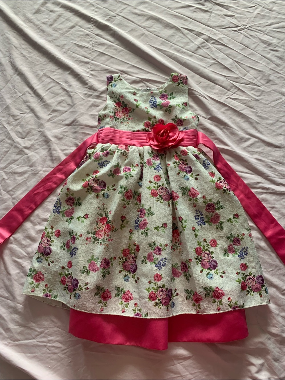 Girls Pink Floral Party Dress with Rose Sash age 4-5